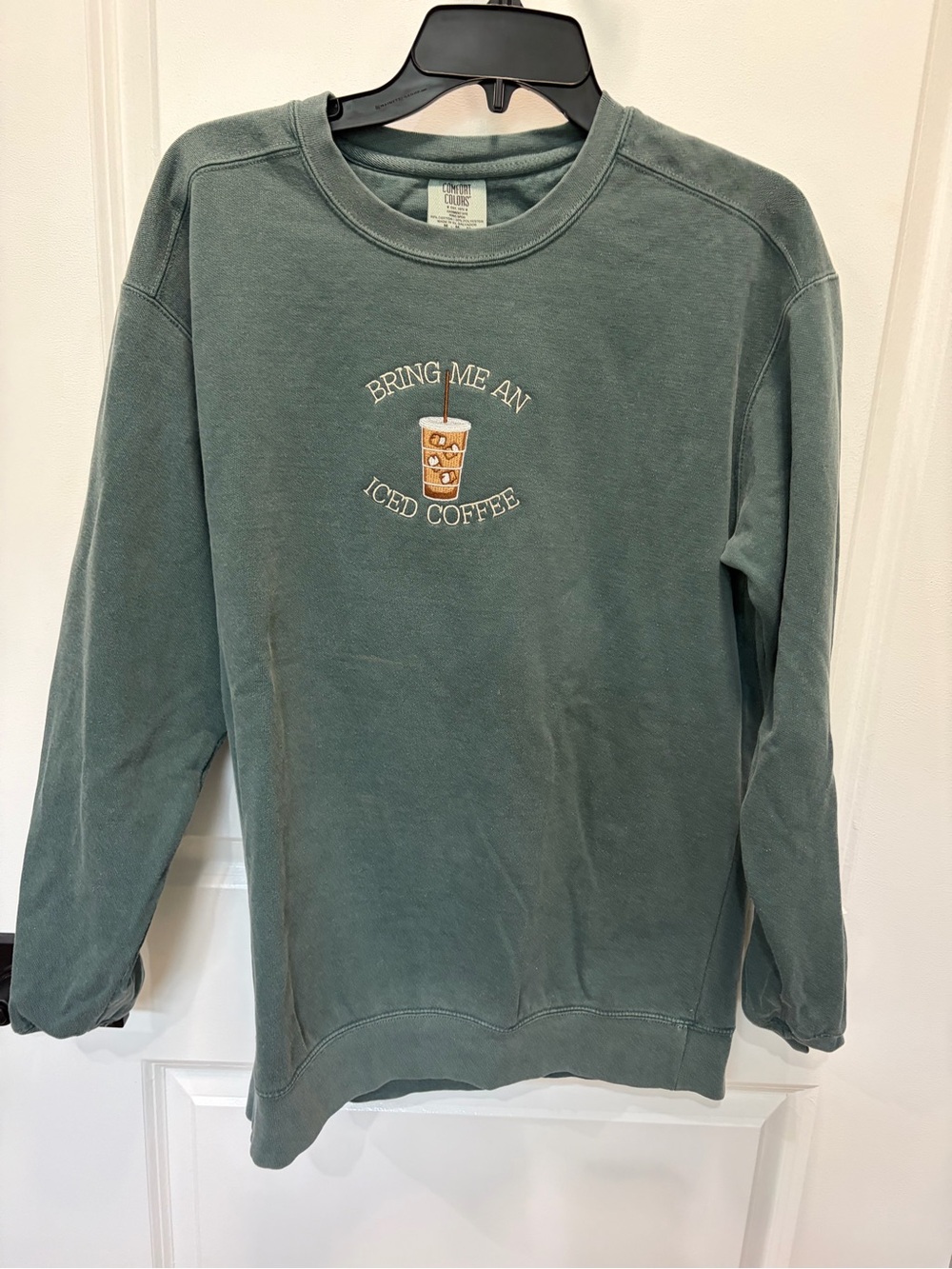 Comfort Colors Green 'Bring Me An Iced Coffee' Crewneck Sweatshirt